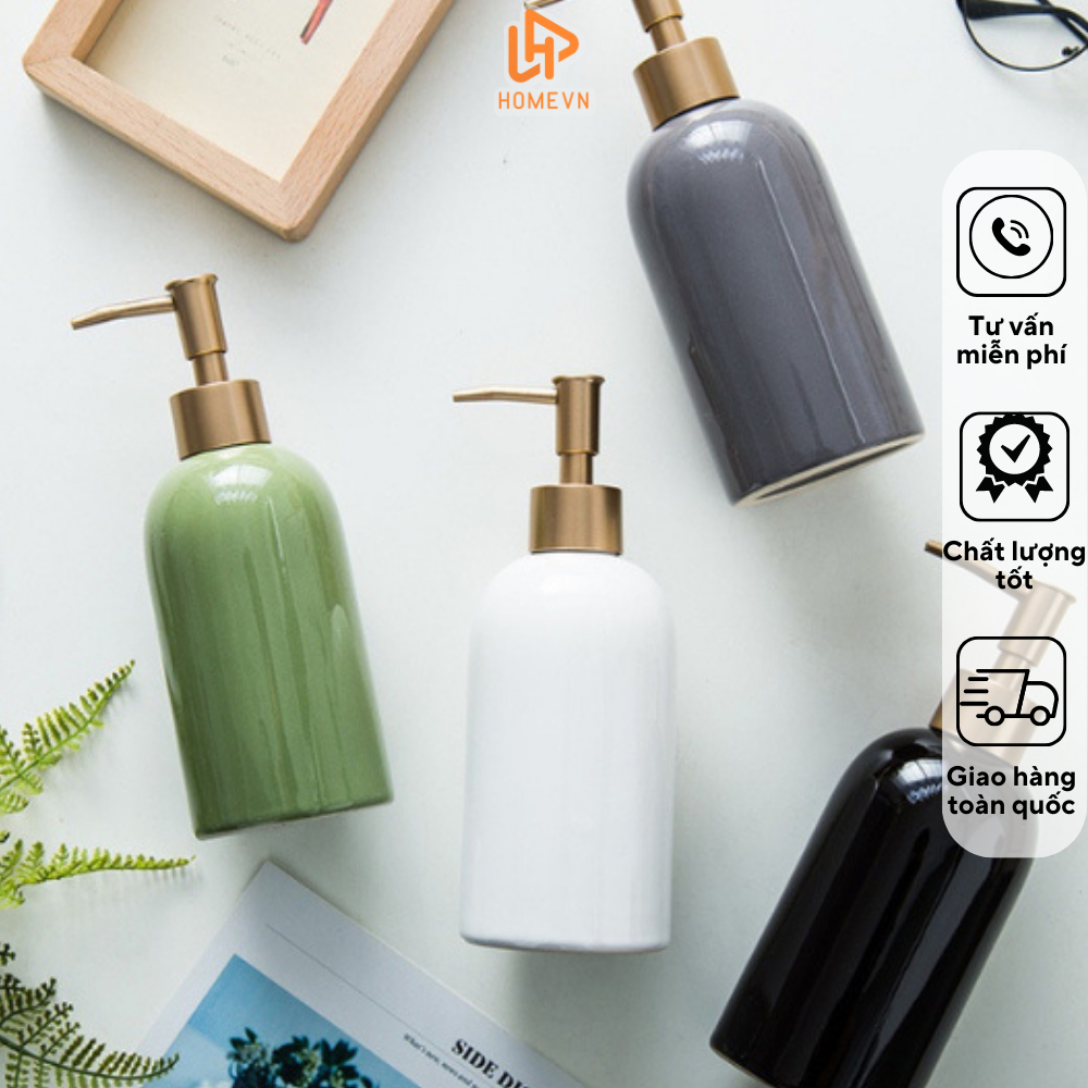 Bình Sứ Đựng Dầu Gội Sữa Tắm, Chai Đựng Nước Rửa Tay Cao Cấp 350m