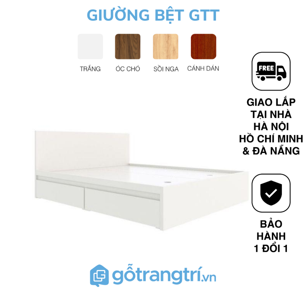 Giường Ngủ Bệt Gỗ MDF 2 Ngăn Kéo, Thiết Kế Đẹp - GHY 501