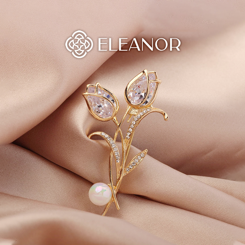 Ghim cài áo nam nữ Eleanor Accessories hình hoa tulip đính đá ngọc trai nhân tạo phụ kiện trang sức 5204