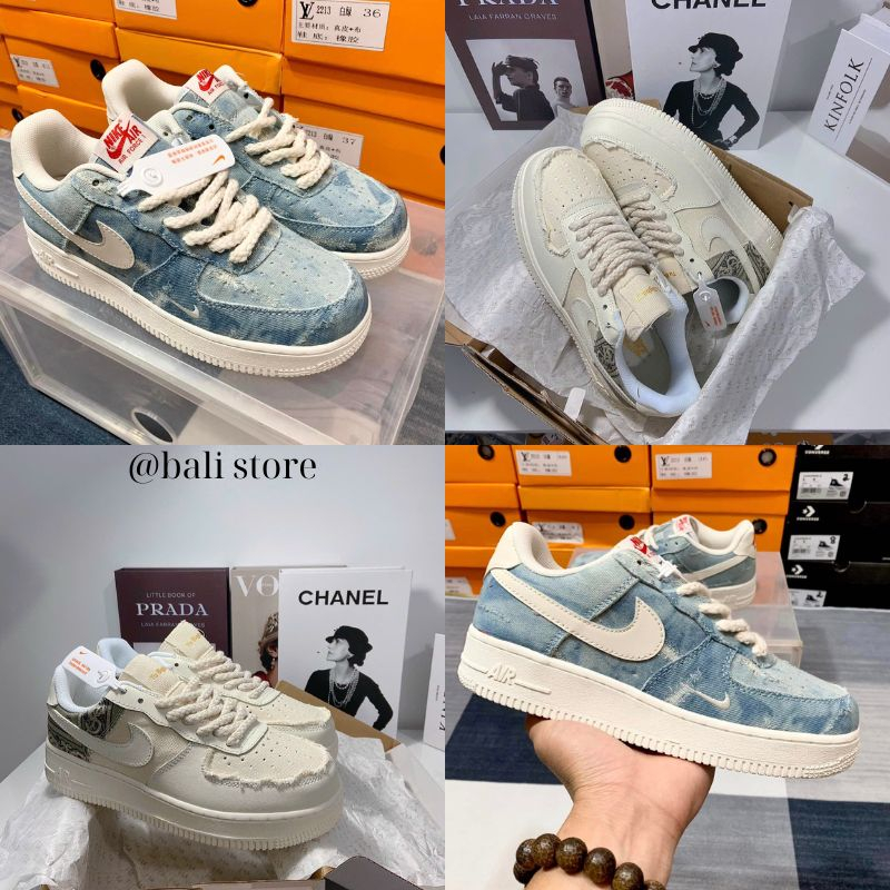 Giày AF1 denim tie dye xanh loang vải bò, giầy sneaker air fore one Dây Thừng Bản Chuẩn Hot Nhất 2022