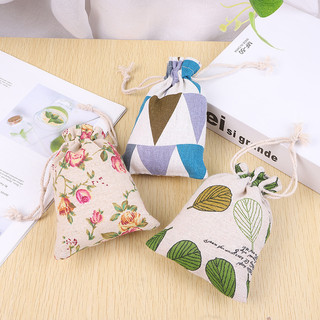 Set 10 Túi vải bố linen in họa tiết dễ thương có dây rút kích thước 10x14cm phụ kiện handmade - shop kỳ lân