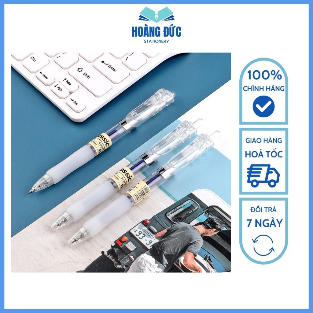 Bút bi nước bấm BaoKe F35, ngòi 0.5mm, Ruột thay A35 - Hoàng Đức