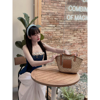 Set áo ống jean thắt nơ + chân váy midi