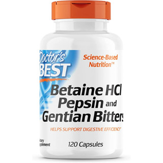 Viên uống hỗ trợ tiêu hóa, hấp thụ protein Doctor’s Best Betaine HCl Pepsin And Gentian Bitters 120v