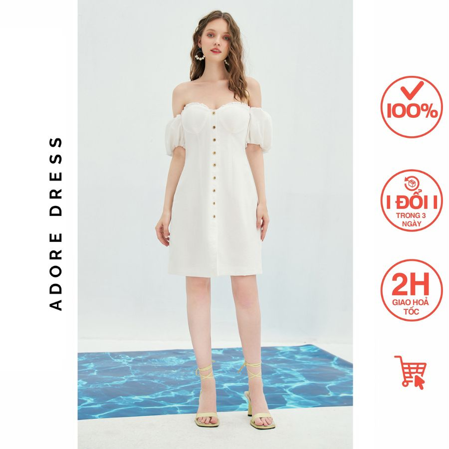 Đầm Mini dresses resort style thô mềm trơn trắng 311DR1035 ADORE DRESS