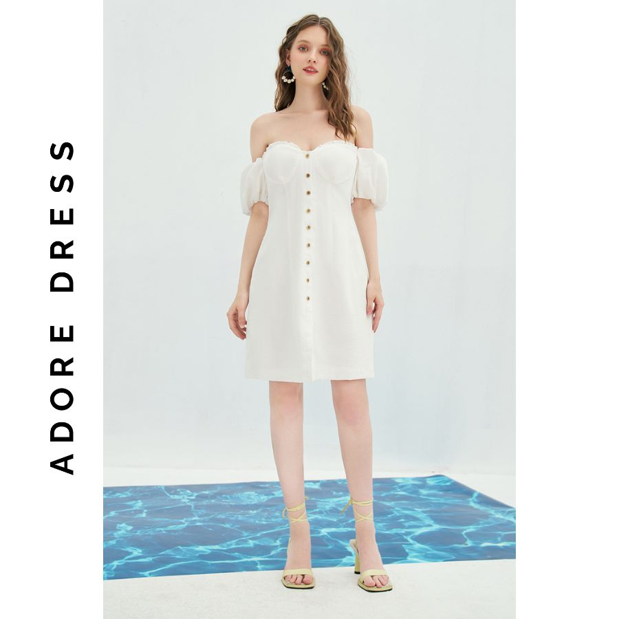 Đầm Mini dresses resort style thô mềm trơn trắng 311DR1035 ADORE DRESS