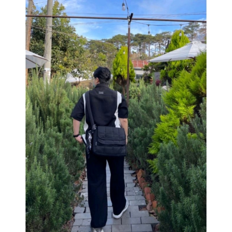 Túi đeo chéo chần bông kẻ carô nam nữ unisex local brand dainystore cao cấp hai nắp