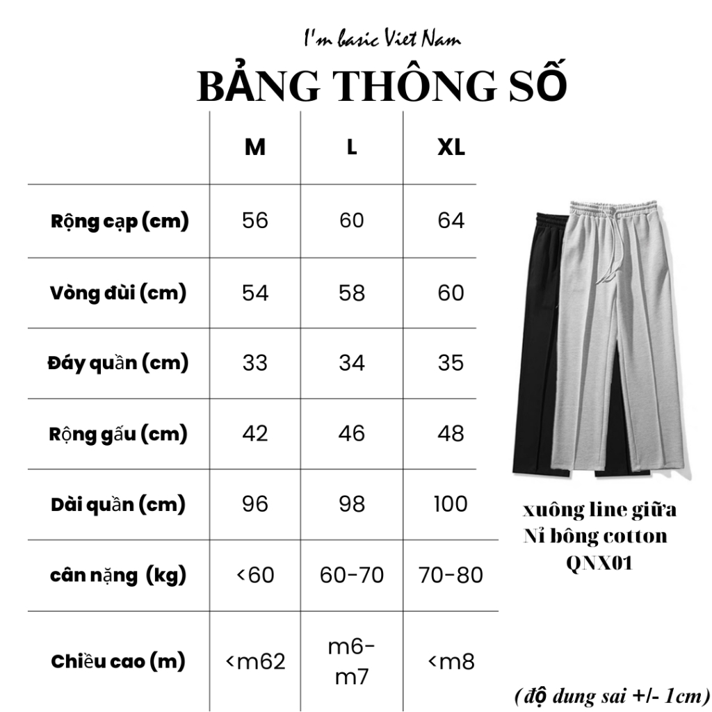 Quần Nỉ Ống Suông Dáng Rộng Nam Nữ Quần Nỉ Bông Cotton Xuông Dày Dặn Mặc Thu Đông Ấm Áp Xám Đen Ulzzang Unisex I'm Basic