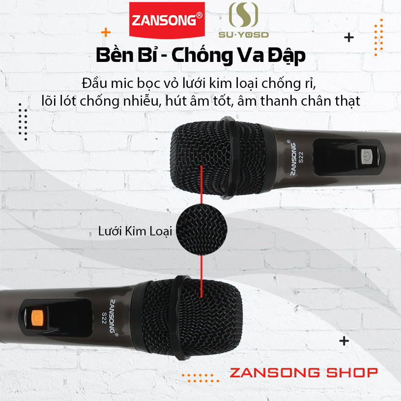 Micro không dây V10 - S22 cho loa kéo - micro không dây tương thích các dòng có mic cổng 6.5 bluetooth karaoke Zansong