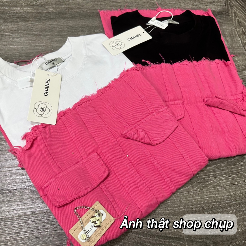 Áo váy phối jeans bò hồng cute phomaique hàng Quảng Châu Cao Cấp Loại 1 Sao Băng Store