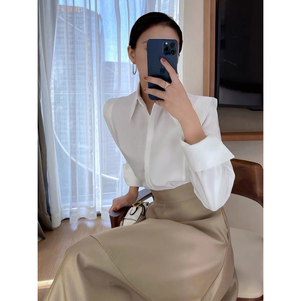 Áo sơ mi nữ công sở Áo sơ mi dài tay Oni Clothes cách điệu kiêu thân và tay thanh lịch, chất thô Hàn mềm mịn sang chảnh