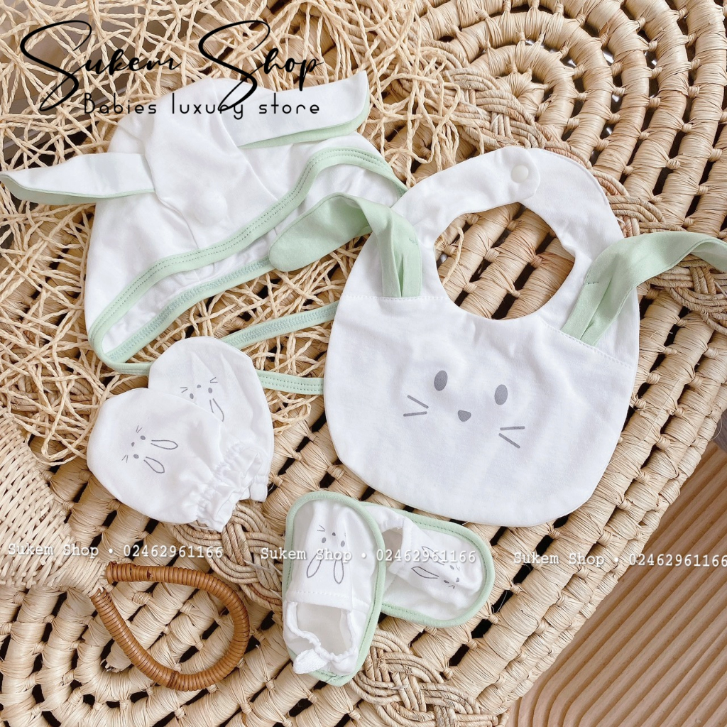 Set Phụ Kiện 4 Món Gồm Mũ, Bao Tay, Bao Chân, Yếm Nous Cho Bé Sơ Sinh