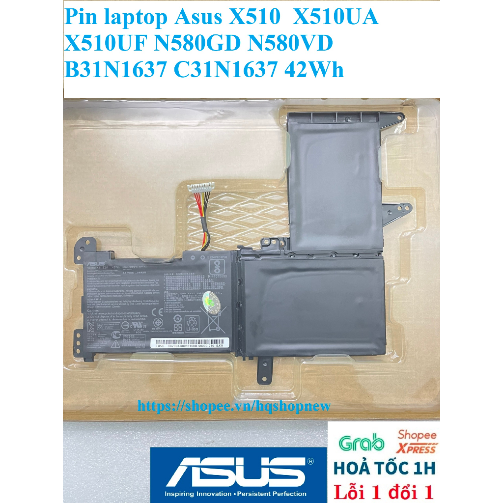 ⚡️[Pin zin] Pin laptop Asus X510  X510UA X510UF N580GD N580VD B31N1637 C31N1637 42Wh