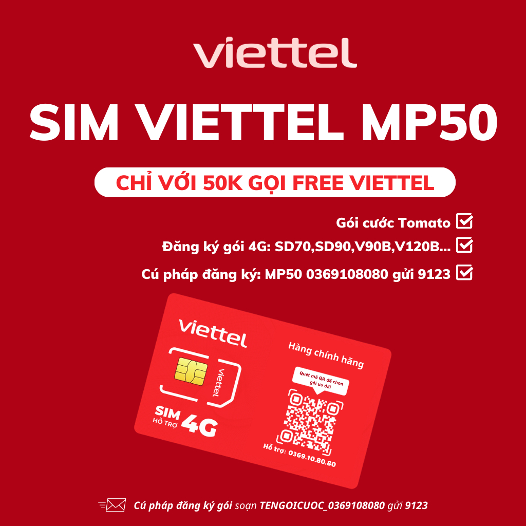 Sim Viettel 4G MP50 Gọi 1 Tỷ Phút Viettel chỉ với 50K/Tháng