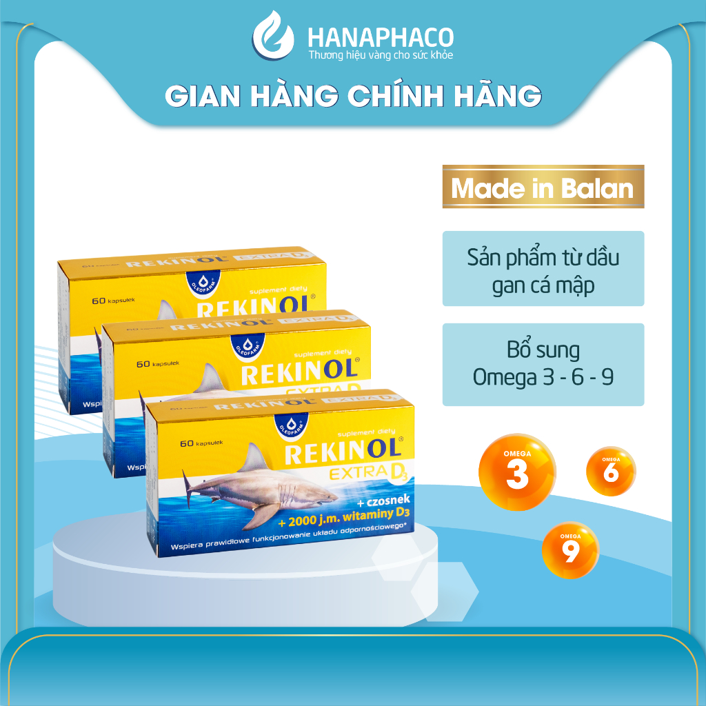 Viên Uống Rekinol Extra D3 - Hỗ Trợ Tăng Cường Sức Đề Kháng - Hộp 60 Viên - Bổ sung Omega 3 6 9 - Vitamin D3