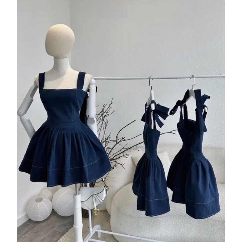 Váy jean buộc nơ vai cực xinh cute