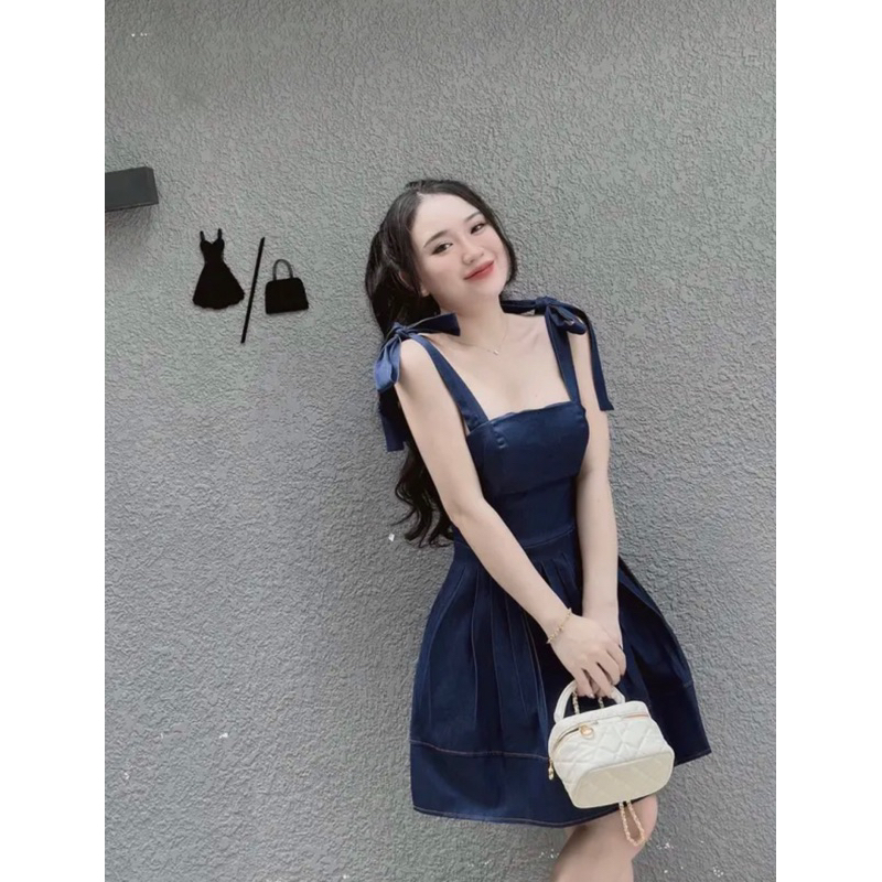 Váy jean buộc nơ vai cực xinh cute