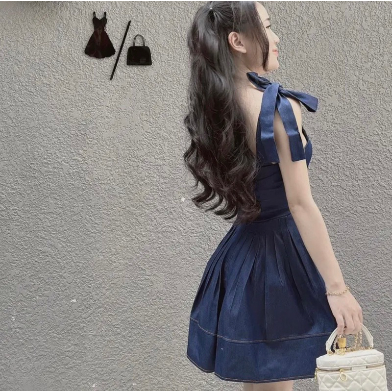 Váy jean buộc nơ vai cực xinh cute