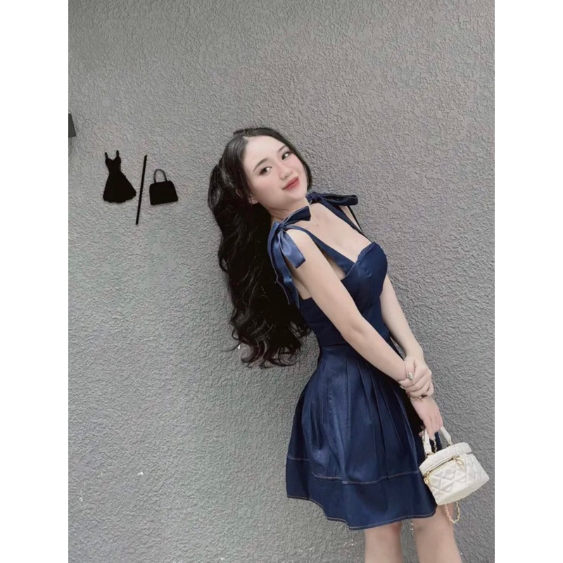 Váy jean buộc nơ vai cực xinh cute