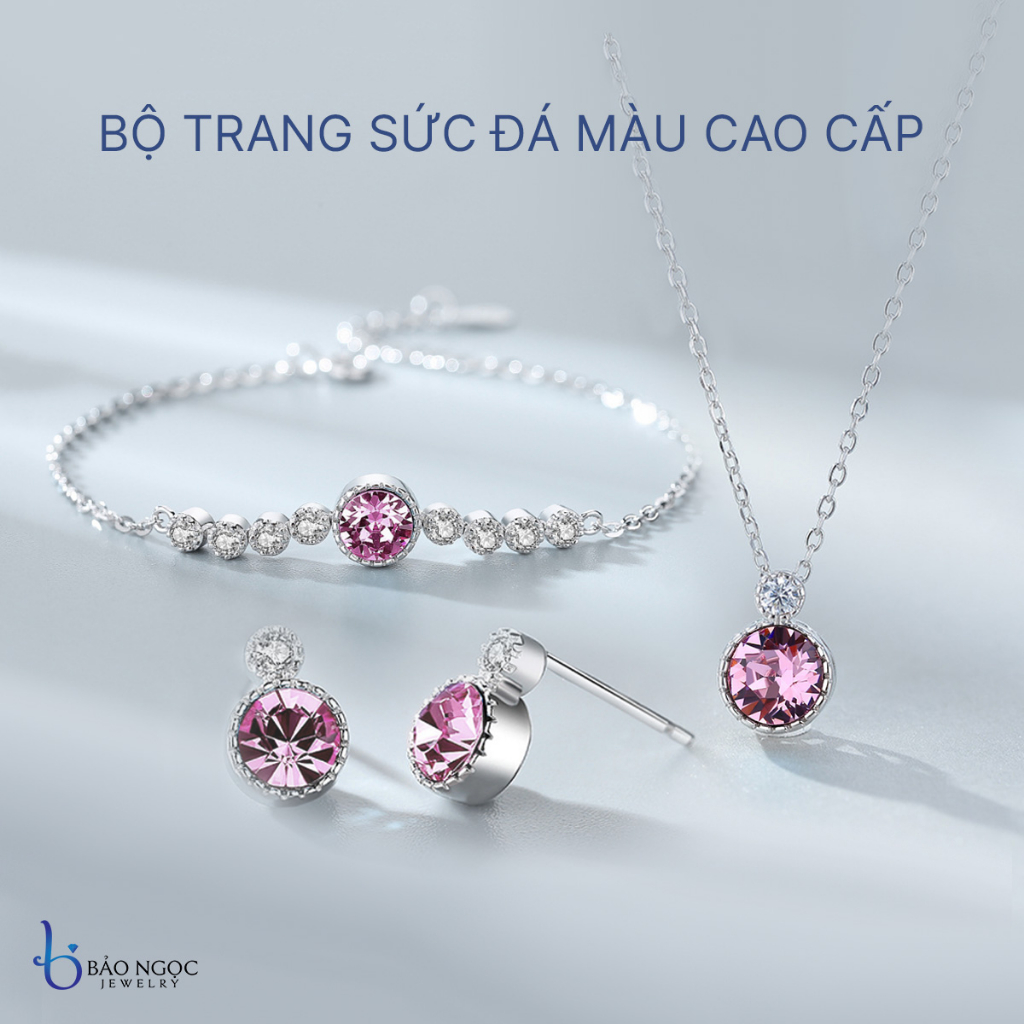 Bộ trang sức bạc nữ cao cấp 3 món đính đá pha lê hồng sang trọng - BNT01 - Bảo Ngọc Jewelry