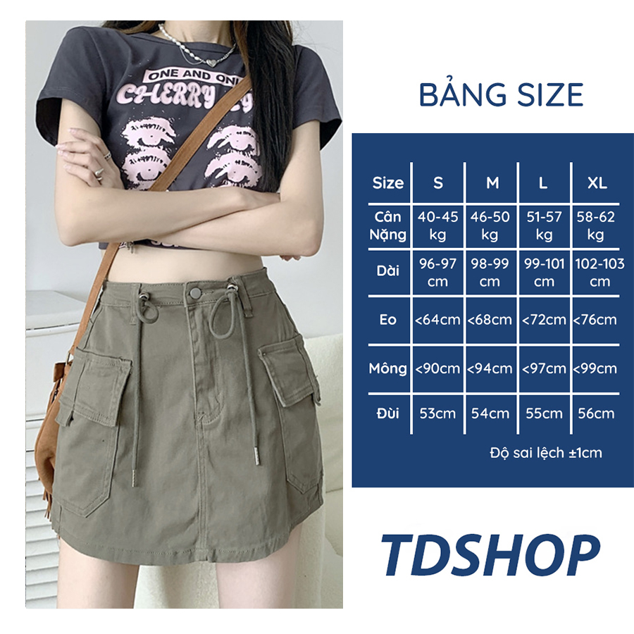 Chân Váy Kaki Nữ Kèm Dây Rút Chỉnh Độ Rộng, Quần Váy Ngắn Dây Rút Túi Hộp Cạp Cao Hot Trend TDSHOP