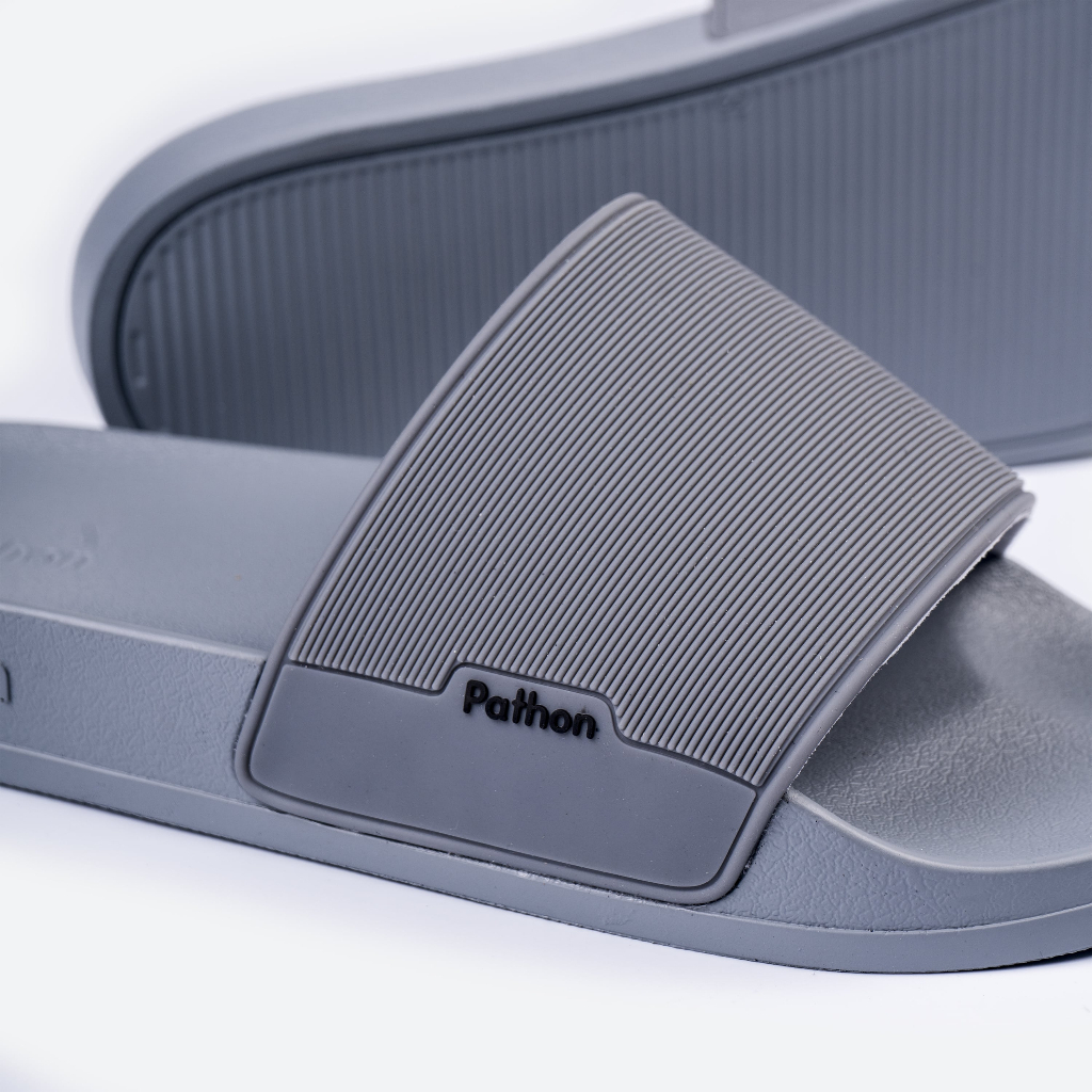 Dép nam PATHON SD66, quai ngang PVC xám, đế nhám PU xám êm chân chống trượt