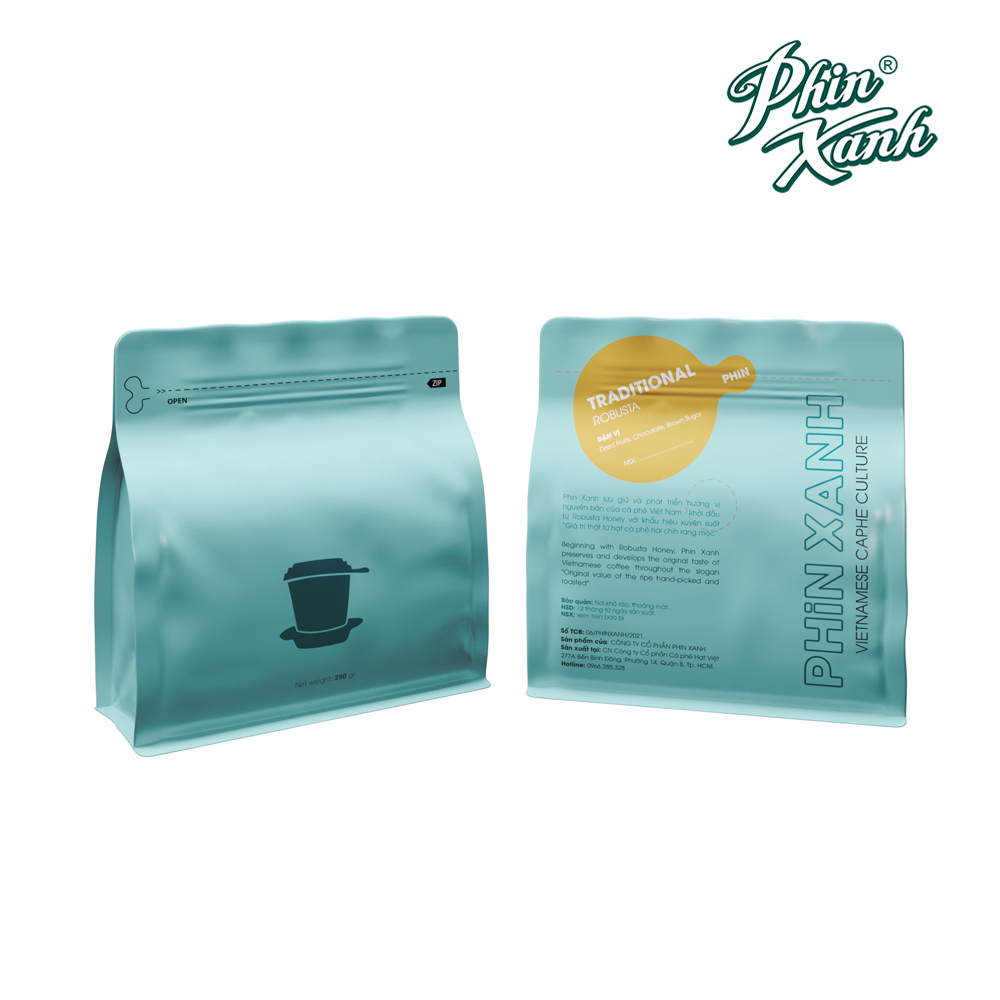 Mua 1 tặng 1 - Cà phê bột Phin Xanh 100% Robusta sơ chế Natural TDP194 250gr - Đắng, đậm vị cà phê truyền thống