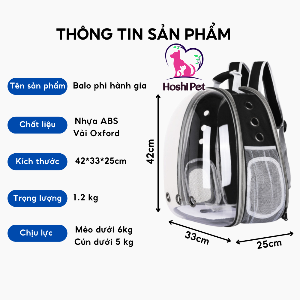 Balo đựng chó mèo vận chuyển chó mèo giá rẻ size 5kg cho mèo con, mèo lớn dạng phi hành gia Hoshi Pet BL01