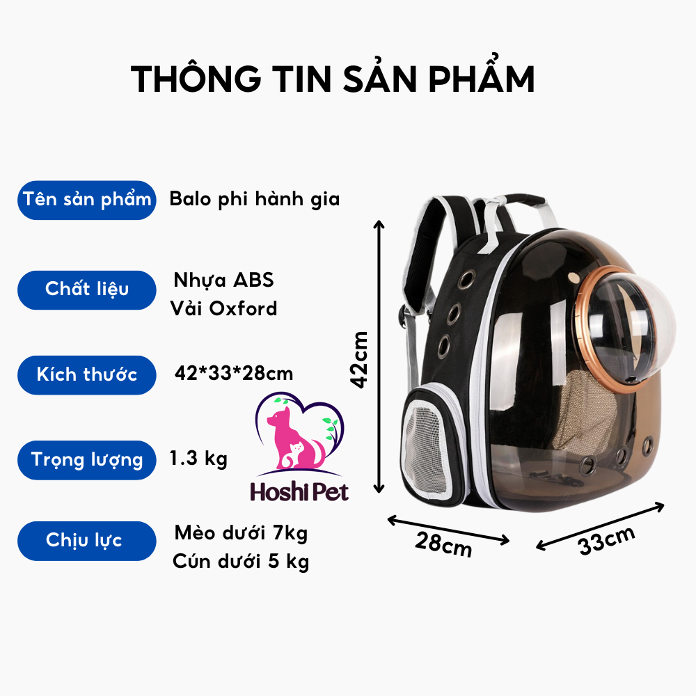 Balo đựng mèo chó size 5kg giá rẻ vận chuyển chó mèo Hoshi Pet BL02, balo phi hành gia có kính chống nắng