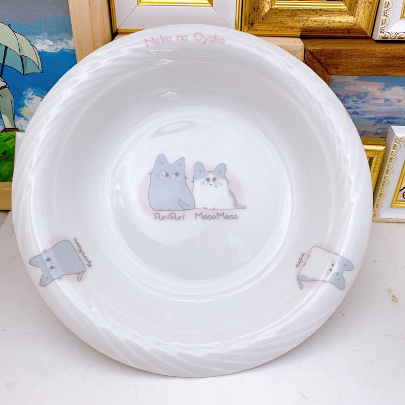 Set ly và dĩa mèo neko no oyako gốm sứ hoạt hình nhật bản