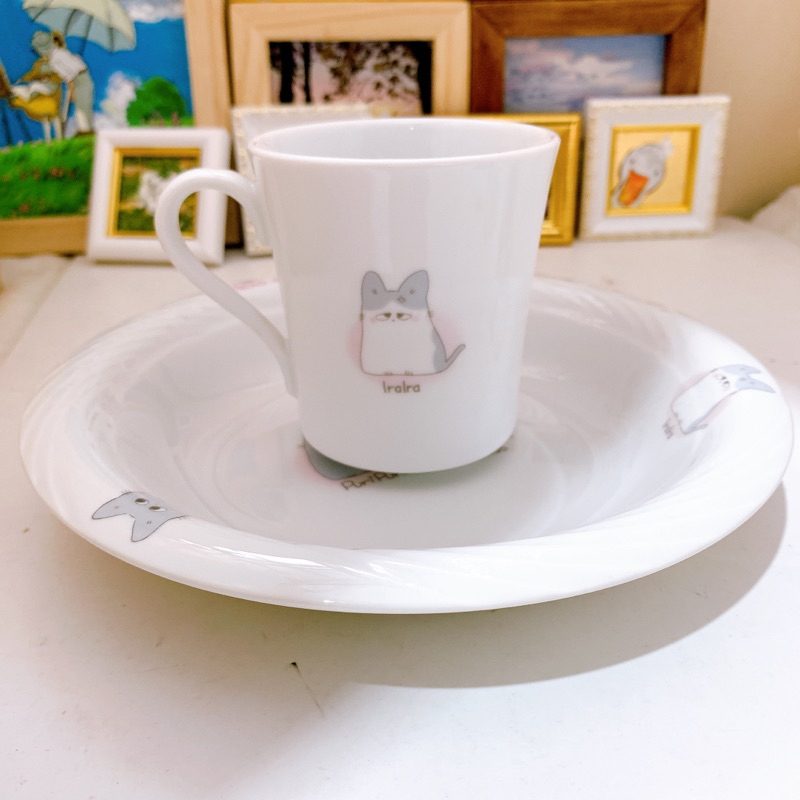 Set ly và dĩa mèo neko no oyako gốm sứ hoạt hình nhật bản