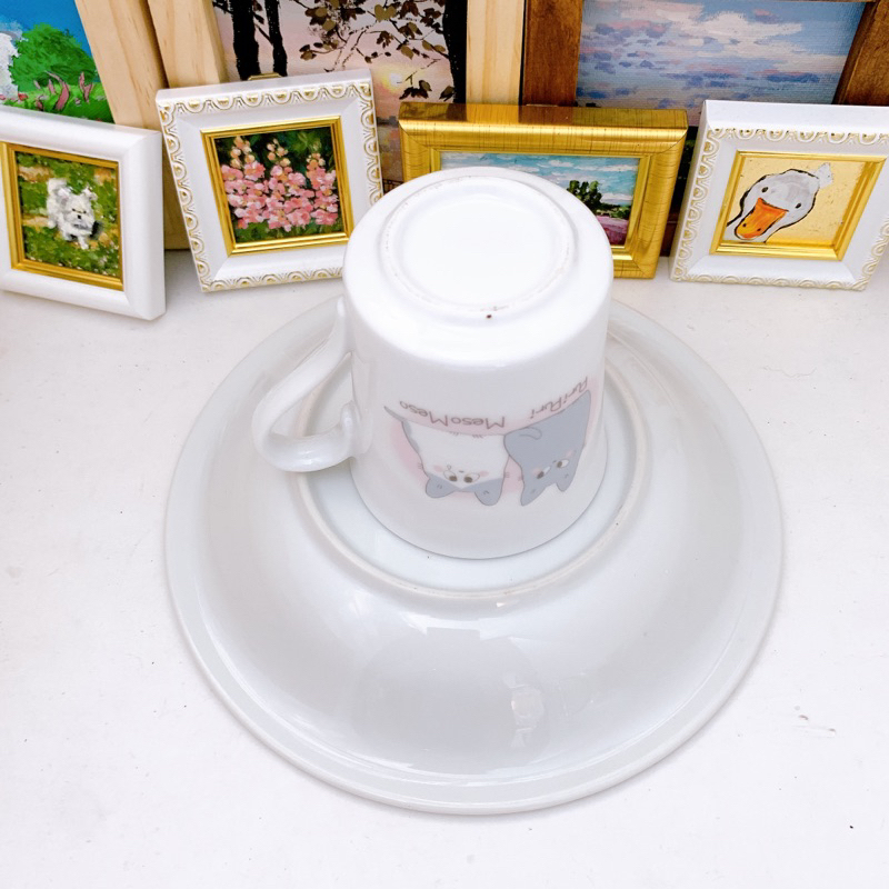 Set ly và dĩa mèo neko no oyako gốm sứ hoạt hình nhật bản