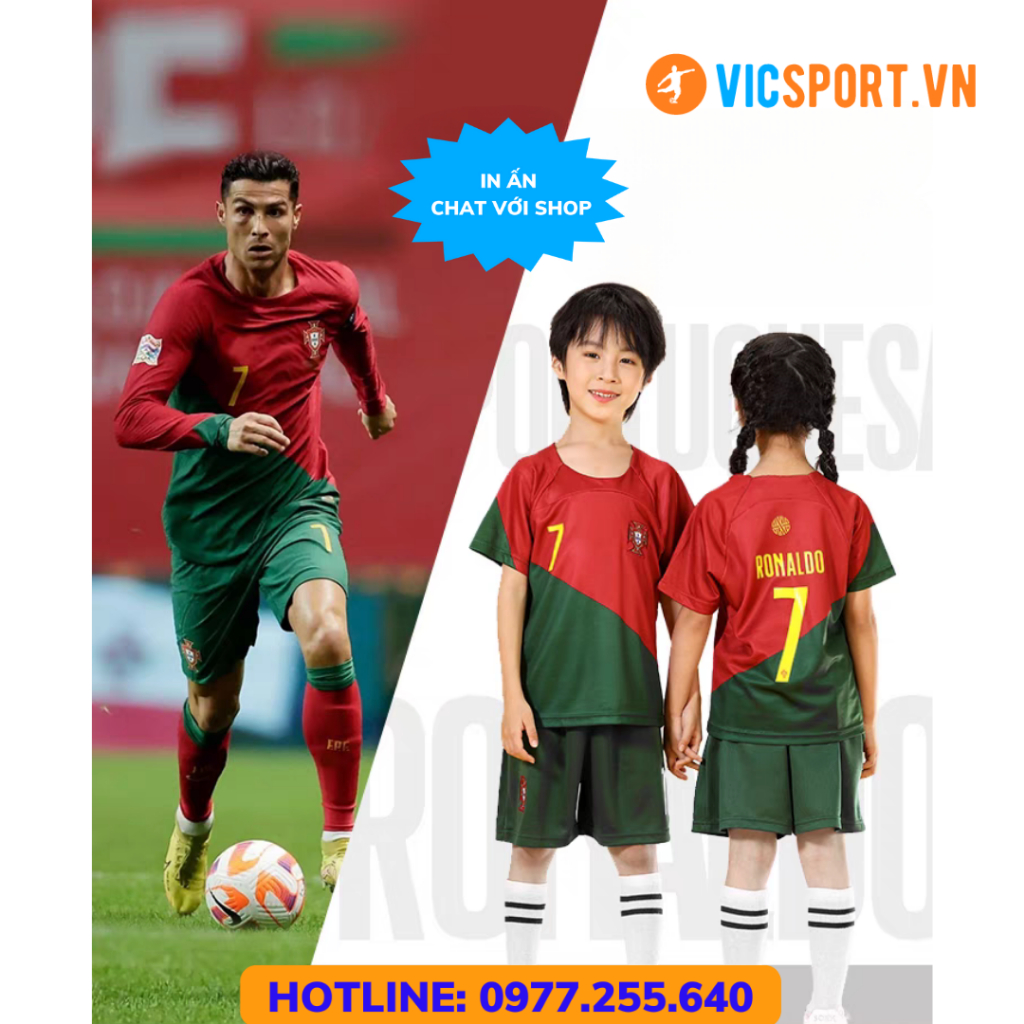 Áo Bóng Đá Trẻ Em, Quần Áo Đá Banh Đội Tuyển Bồ Đào Nha mùa 2022-2023 Thun Lạnh Cho Bé - Vicsport