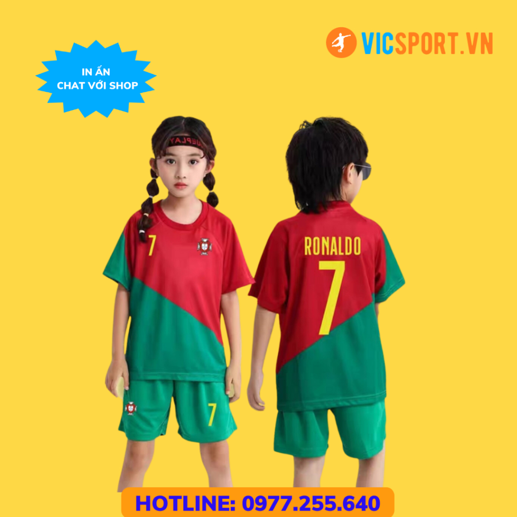 Áo Bóng Đá Trẻ Em, Quần Áo Đá Banh Đội Tuyển Bồ Đào Nha mùa 2022-2023 Thun Lạnh Cho Bé - Vicsport