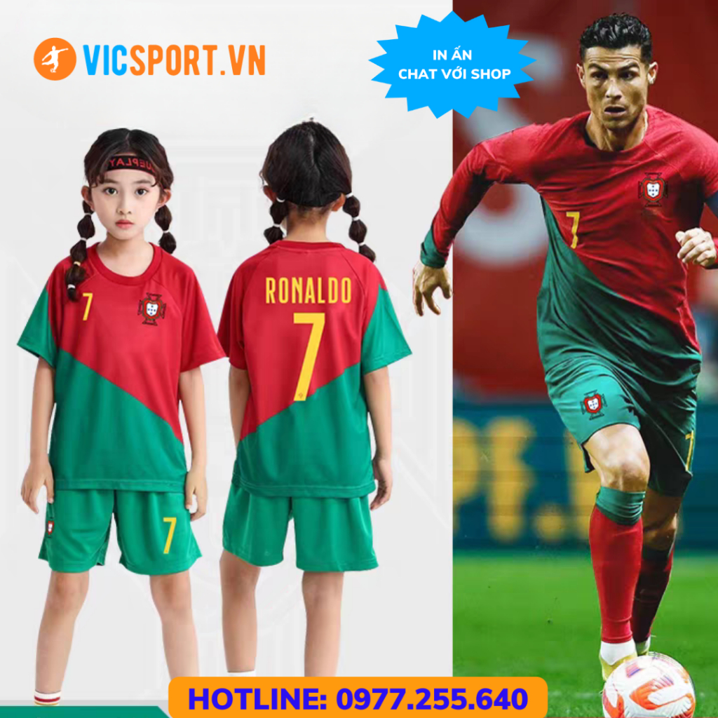 Áo Bóng Đá Trẻ Em, Quần Áo Đá Banh Đội Tuyển Bồ Đào Nha mùa 2022-2023 Thun Lạnh Cho Bé - Vicsport