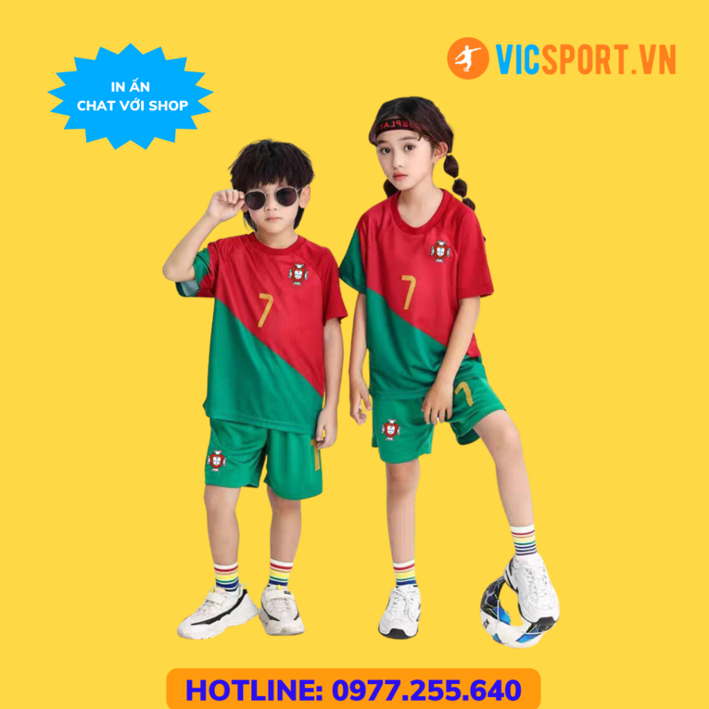 Áo Bóng Đá Trẻ Em, Quần Áo Đá Banh Đội Tuyển Bồ Đào Nha mùa 2022-2023 Thun Lạnh Cho Bé - Vicsport