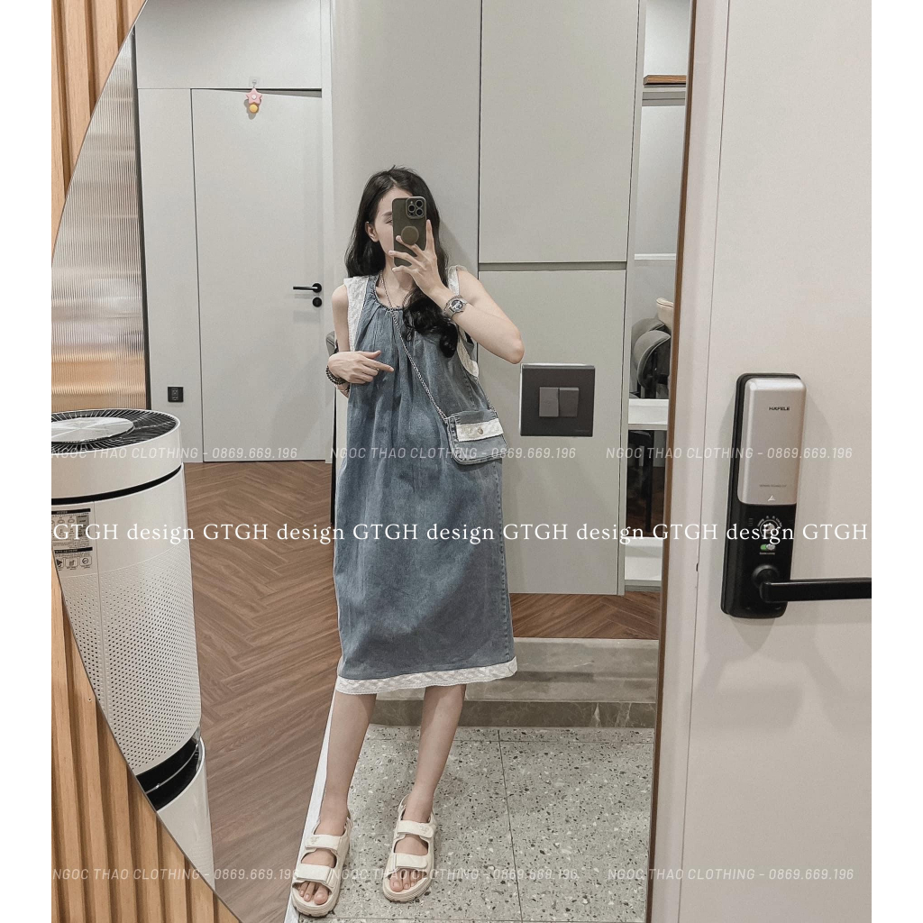Váy Jean Phối Ren Kèm Túi