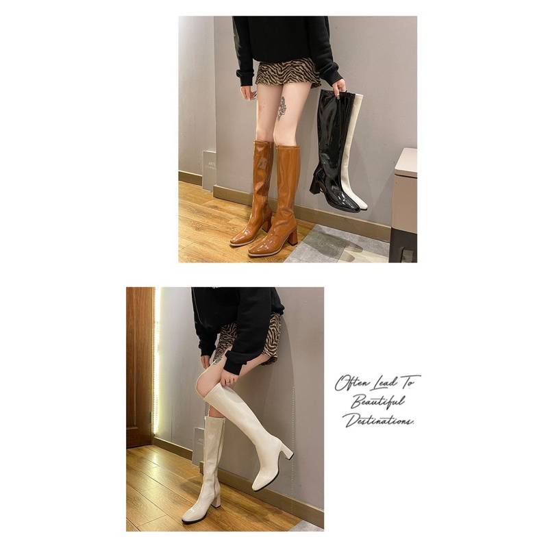 Bốt đùi nữ da bóng cao 7 phân có 3 mầu - kéo khóa cạnh