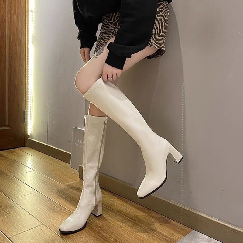 Bốt đùi nữ da bóng cao 7 phân có 3 mầu - kéo khóa cạnh