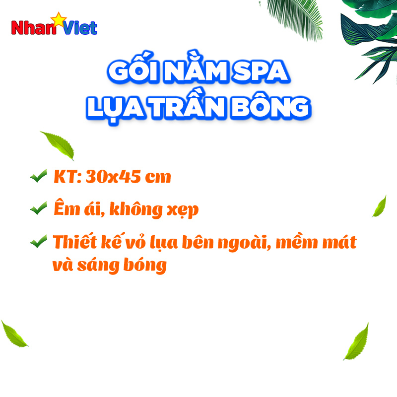 GỐI NẰM SPA LỤA TRẦN BÔNG êm ái, lâu xẹp, hàng may kĩ