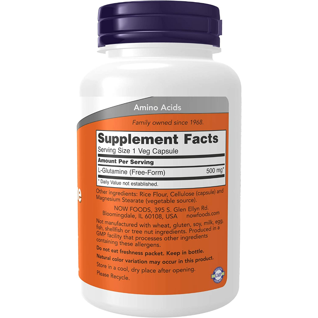 Viên uống hỗ trợ phát triển và phục hồi cơ bắp Now L-Glutamine 500mg 120 viên