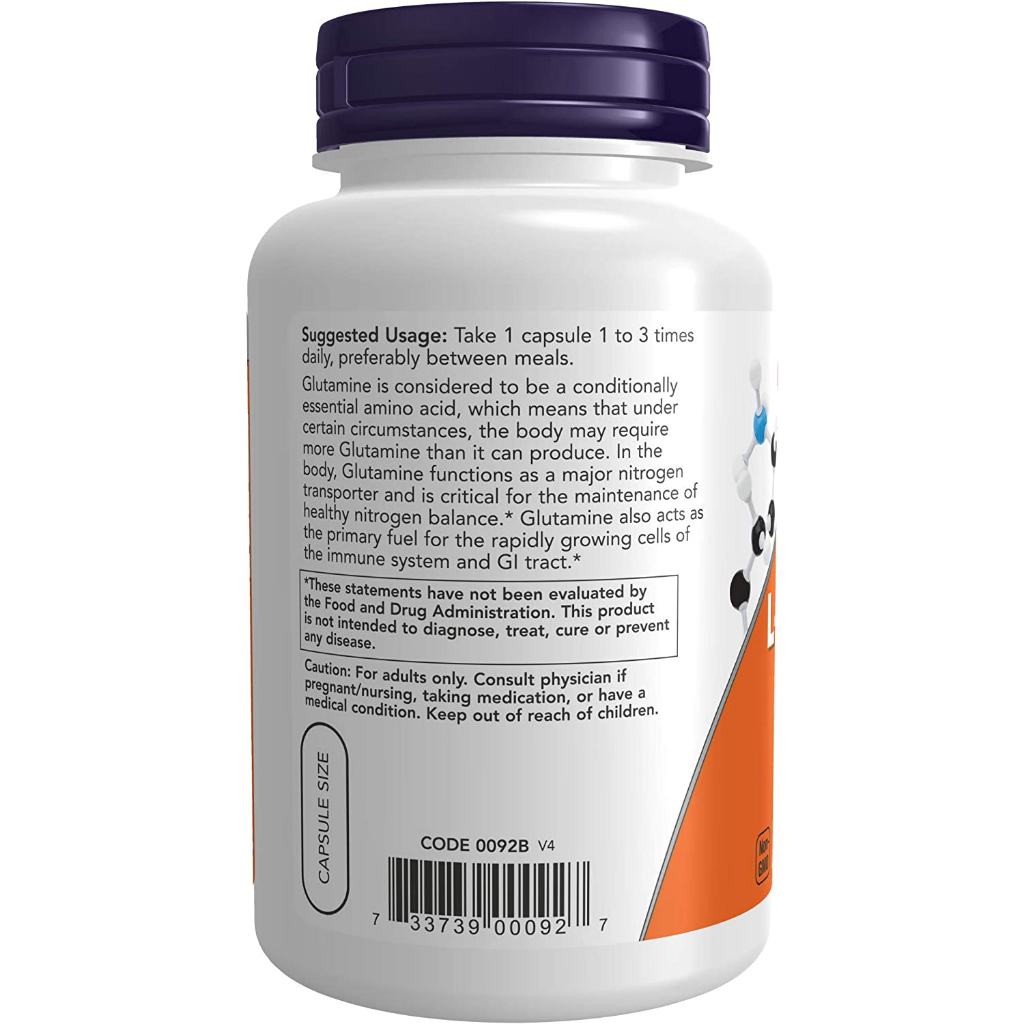 Viên uống hỗ trợ phát triển và phục hồi cơ bắp Now L-Glutamine 500mg 120 viên