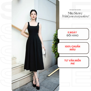 Đầm sát nách cổ vuông màu đen