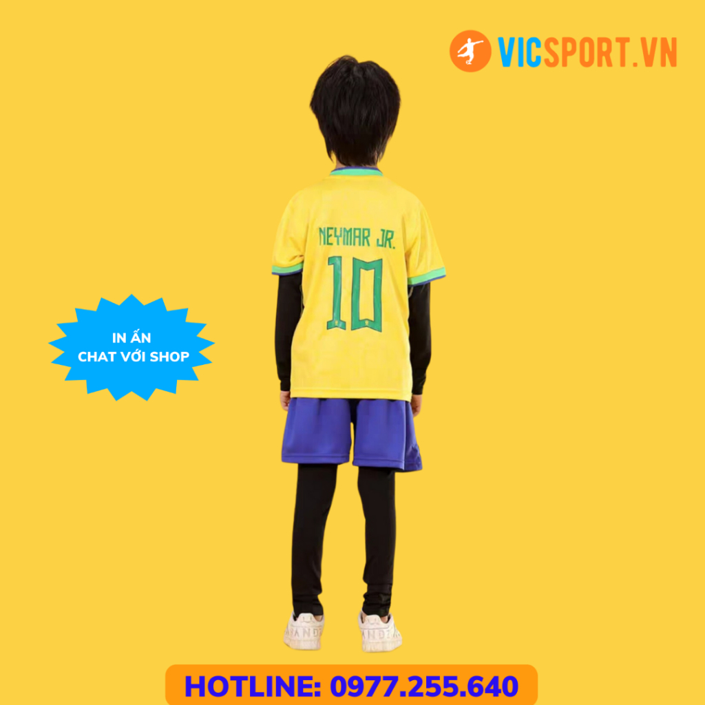 Áo Bóng Đá, Quần Áo Đá Banh Trẻ Em Đội Tuyển Brazil  Vải Thun Lạnh Thoáng Mát Cho Bé - Vicsport