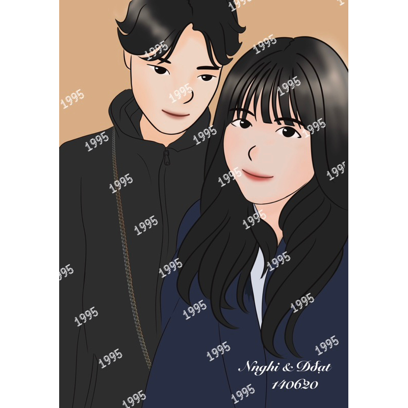 Quà Tặng Tranh Cặp Đôi Vẽ Theo Yêu Cầu Phong Cách Cute