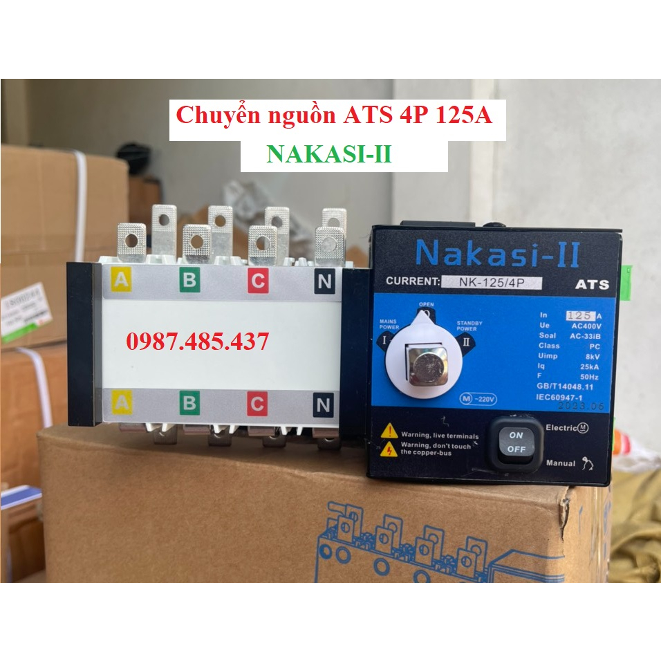 Cầu dao đảo chiều tự động ATS 3 pha 4 cực 100A , Chuyển nguồn ATS 4P 125A Nakasi-II