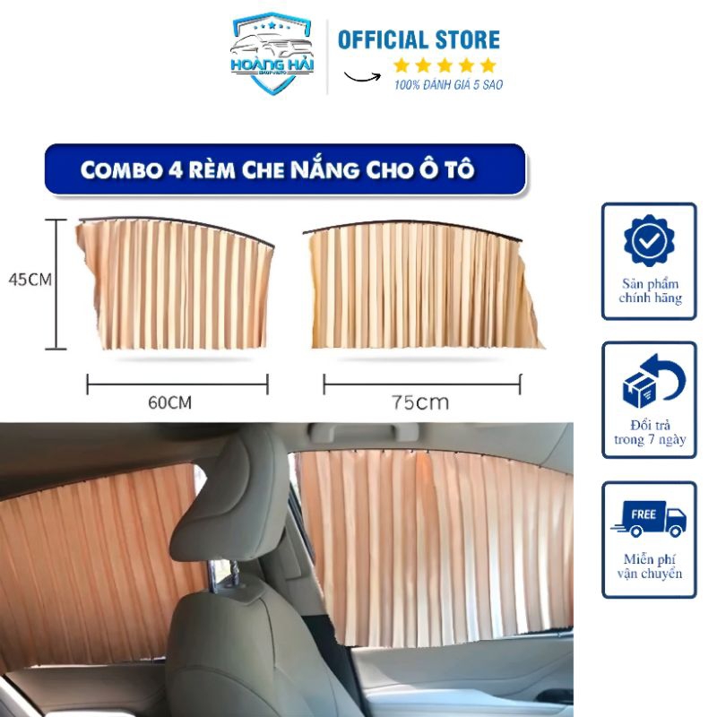 Combo 4 Rèm Che Nắng Cho Ô Tô, Xe Hơi Chất Liệu Vải Cao Cấp Hít Nam Châm Thông Minh