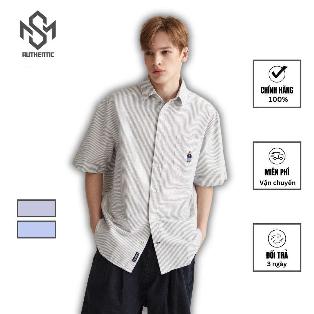 【Order】Áo sơ mi sọc Whoau chính hãng ngắn tay Steve Boyfit form rộng nam nữ thời trang | WHYSD2402U