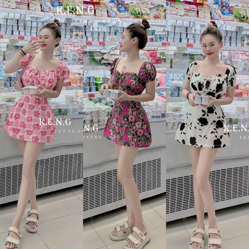 Đầm xoè ngắn dáng A lót sẵn bra dễ thương - Free size dưới 54kg