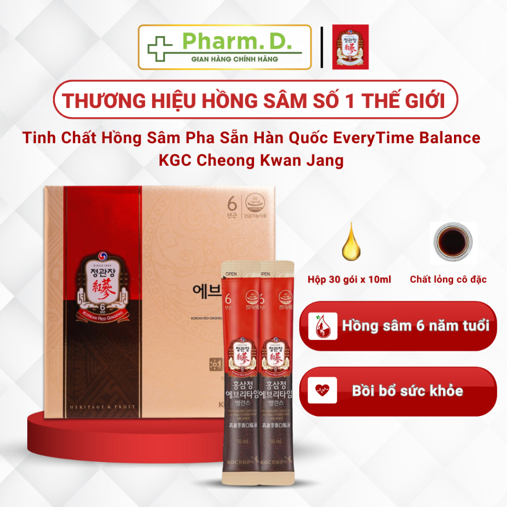 [CHÍNH HÃNG] Tinh Chất Hồng Sâm Pha Sẵn Hỗ Trợ Sức Khỏe KGC EveryTime Balance (10ml x 30 gói, 20 gói)